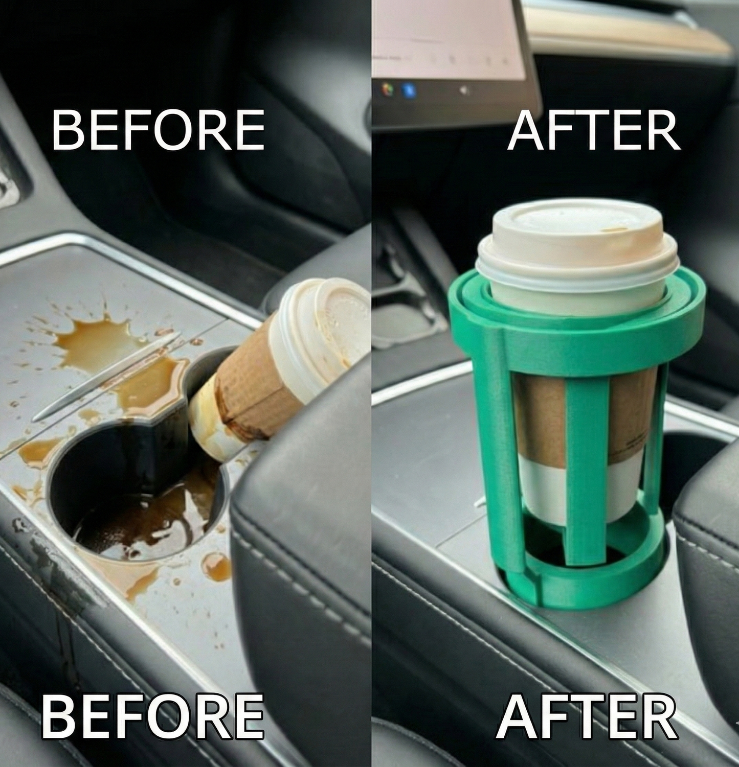 Anti-spill 3D printed car cup holder