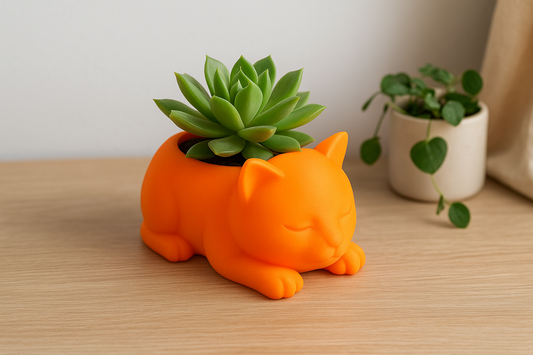 3D Printed Cat Pot – Cute Planter for Desk & Home Decor