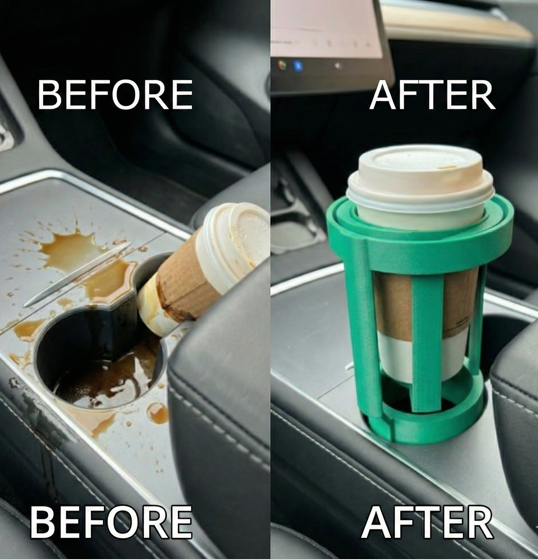 Anti-spill 3D printed car cup holder