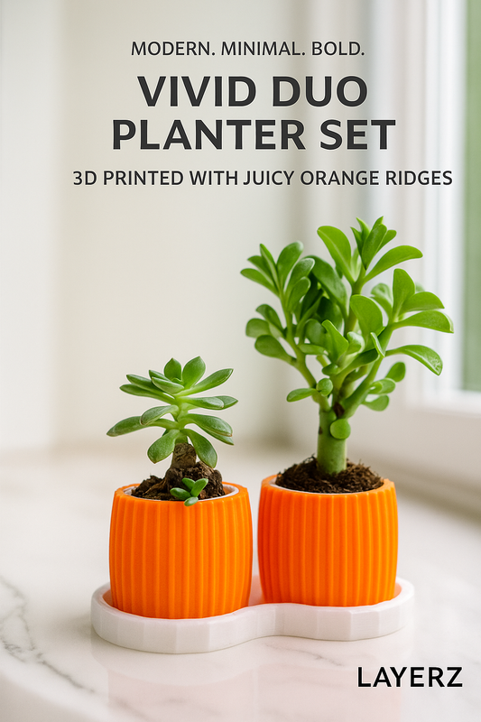 DuoBloom Planter Set – 3D Printed Twin Orange Pots with Base
